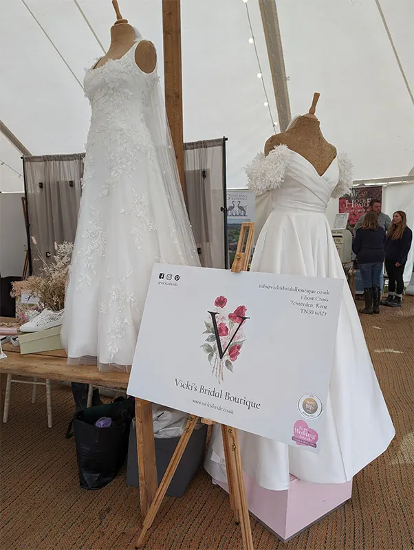 A wedding dress vendor at the Rustic Kent Wedding Fair